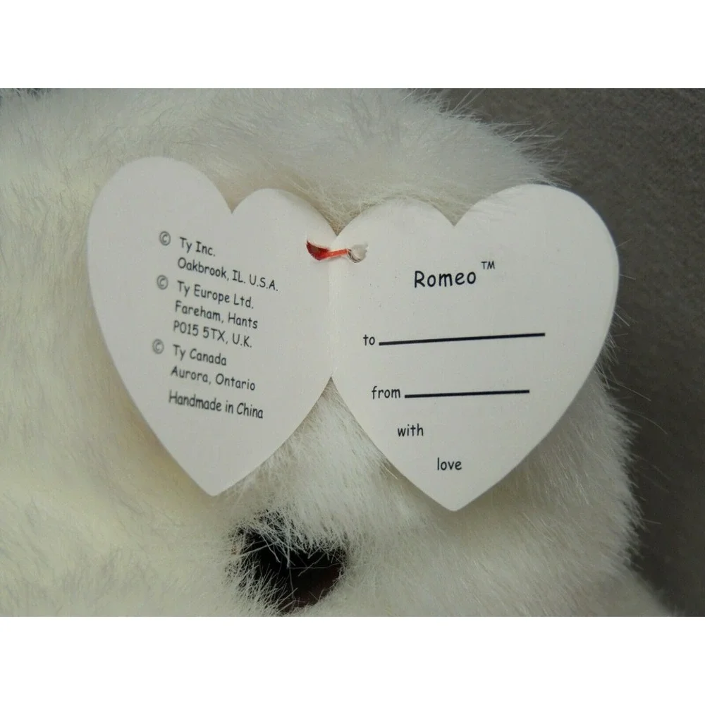 Ty Beanie Buddies Bear Romeo‎ White Valentines Day Heart Stuffed Plush 1997